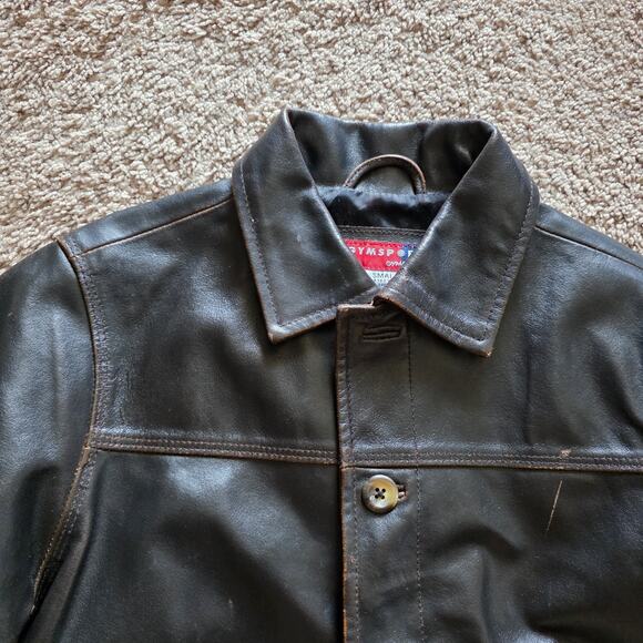Vtg Gymboree Kids Leather Jacket Small 2-3 Years Brown Boys Coat 1998 90s Button - Picture 2 of 9
